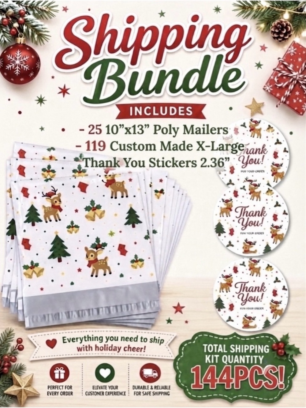 144PC Bundle: 25 10x13 Poly Mailers & 119 Thank You Stickers Shipping Bundle - Picture 10 of 10